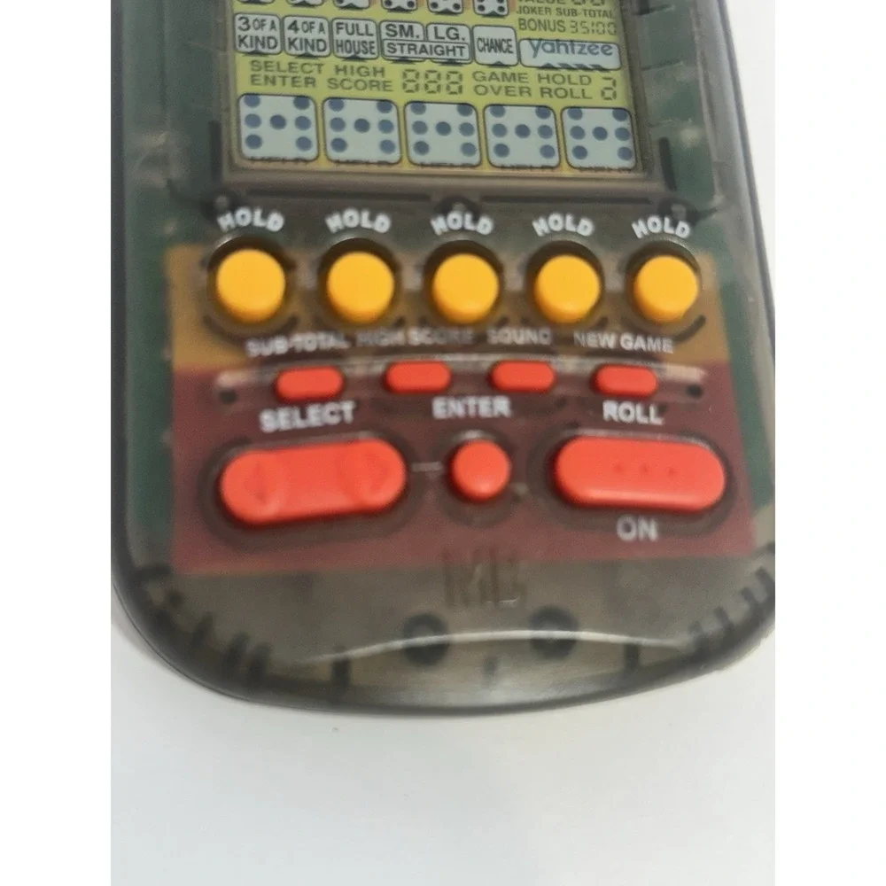 1995 Electronic Handheld Yahtzee Game Clear Smoke MB Milton Bradley TESTED